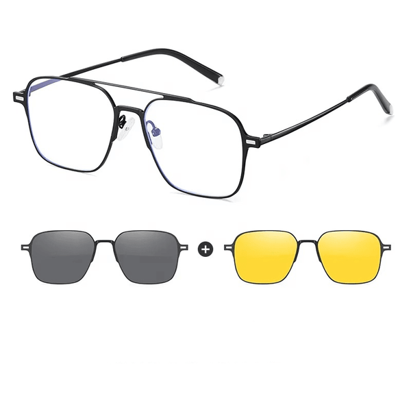 Metal Blue Ray Cut protection frame + 2 magnet sunshade clip-ons - SunglassesMart