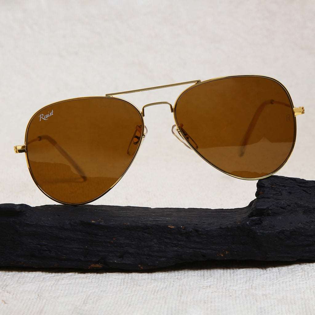 Buy Designer Gold Frame Brown Aviator Sunglasses for Men -SunglassesMart