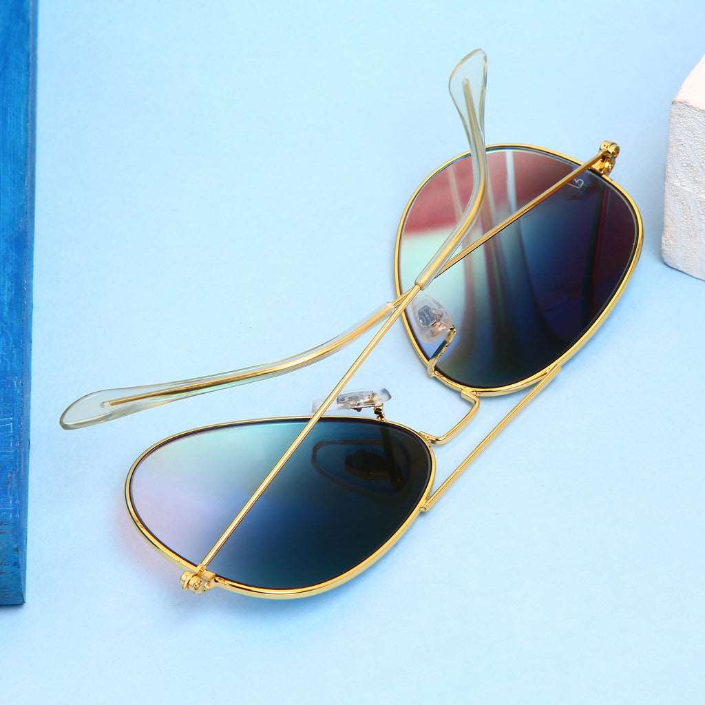 Buy Designer Gold Ocean Blue Reflector Sunglasses For Men Women-SunglassesMar