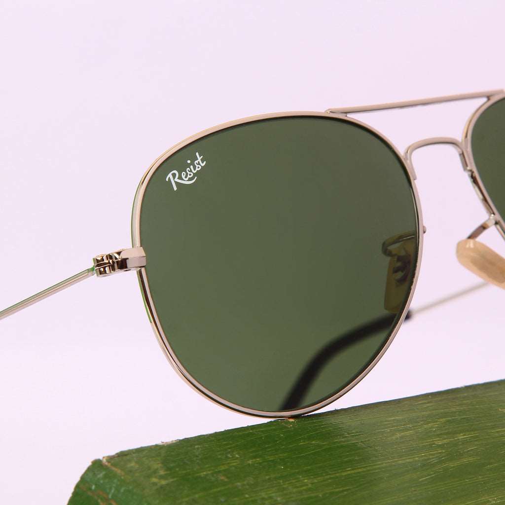 Buy Designer Silver Green Aviator Sunglasses For Men Women-SunglassesMart