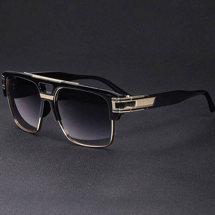 Trendy Luxury Men Sunglasses Square Large Frame Mirror Gradient Clear Lens Metal Shades - SunglassesMart