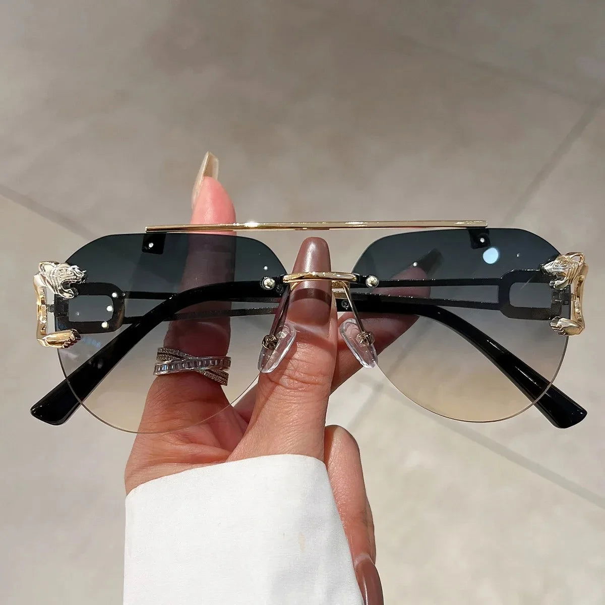 Vintage Rimless Pilot Sunglasses 