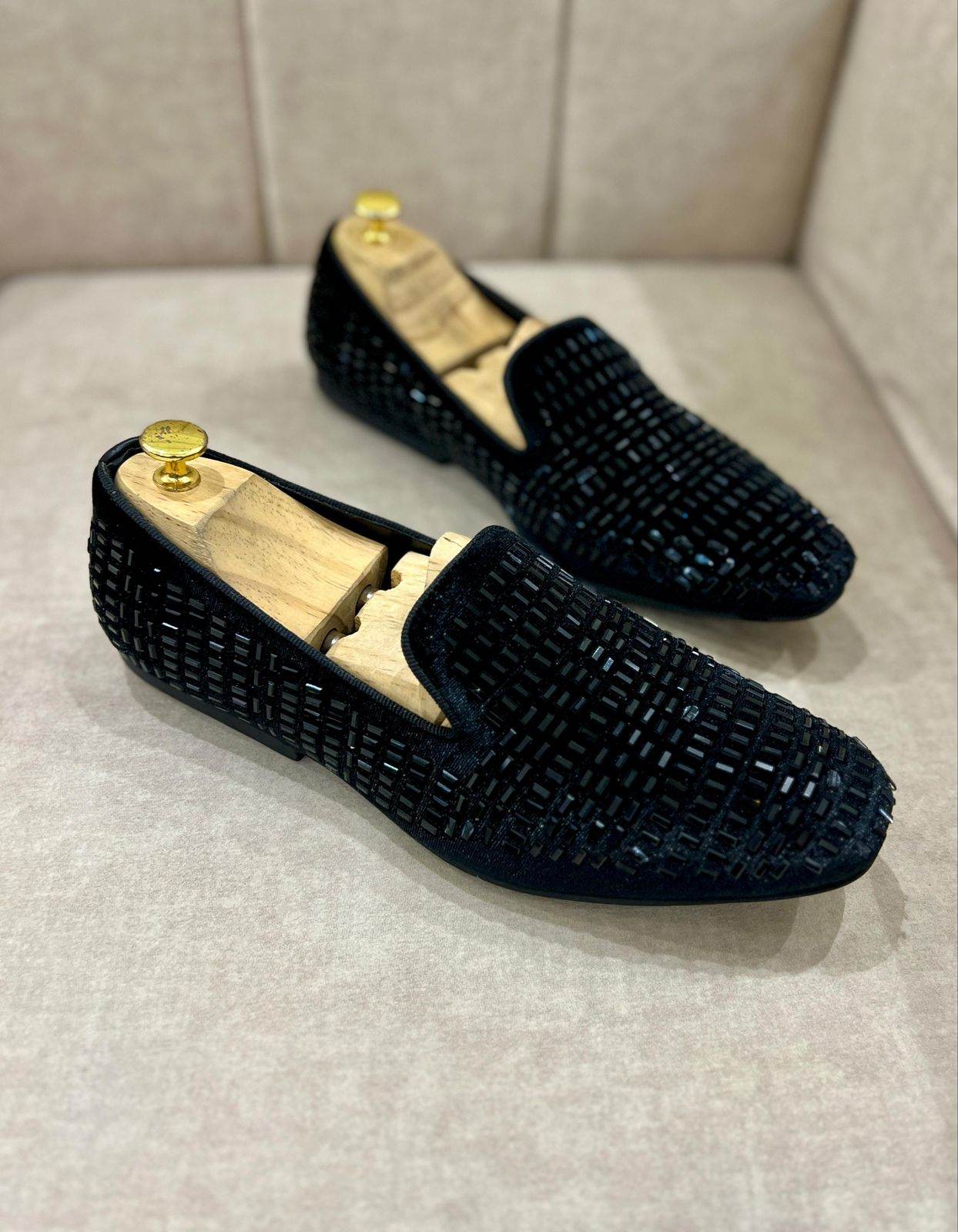 Rhinestone Men's Faux Slip-On Loafer Shoes - SUNGLASSES MART