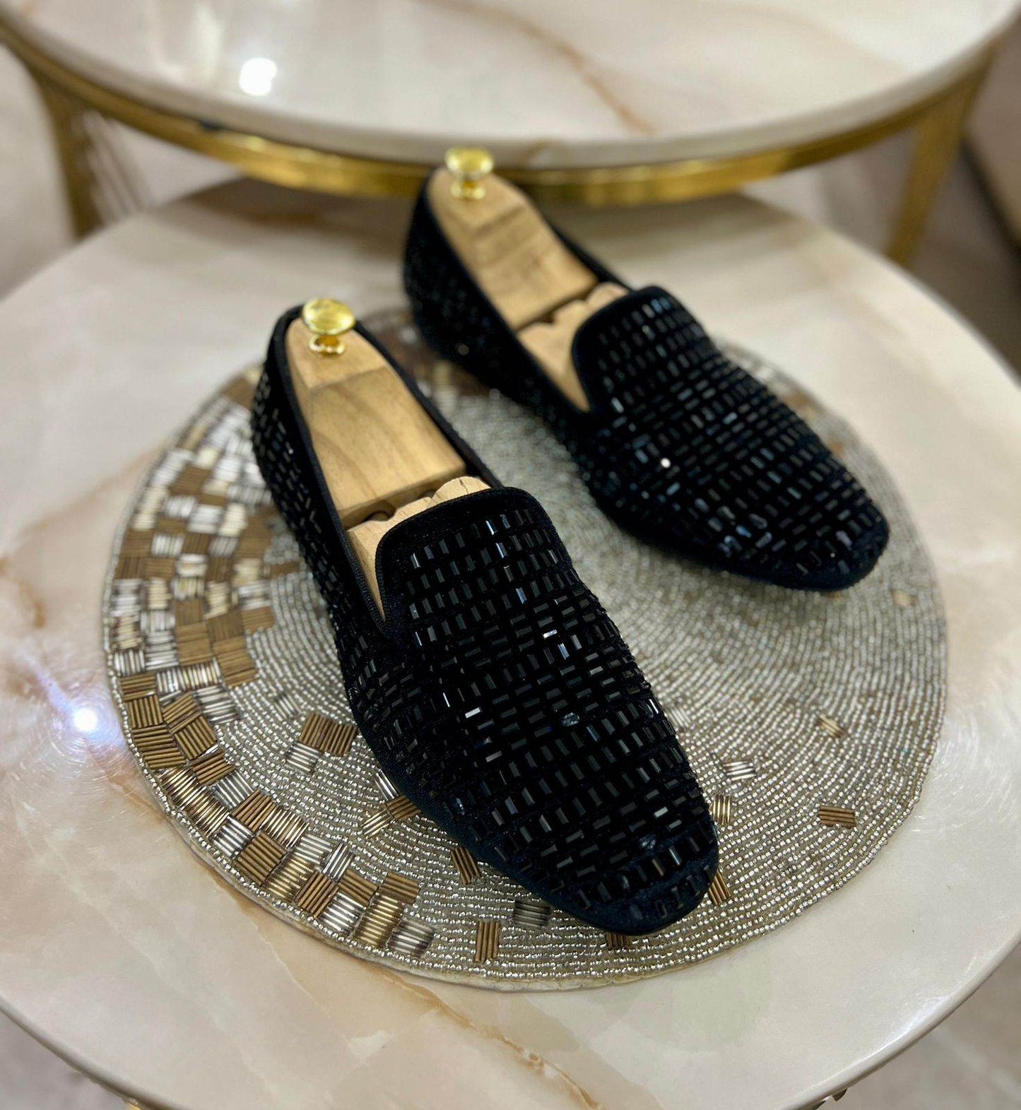 Rhinestone Men's Faux Slip-On Loafer Shoes - SUNGLASSES MART