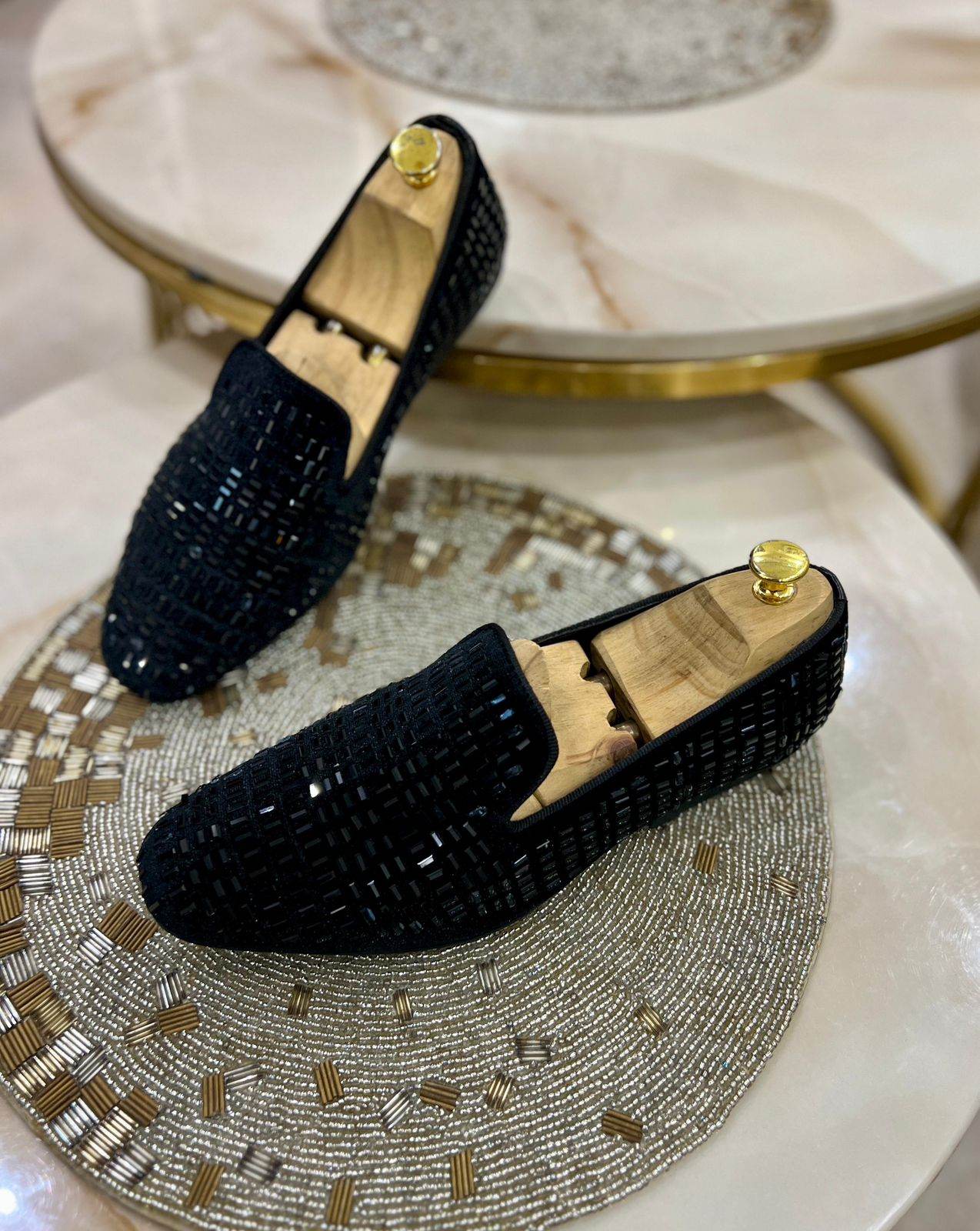 Rhinestone Men's Faux Slip-On Loafer Shoes - SUNGLASSES MART