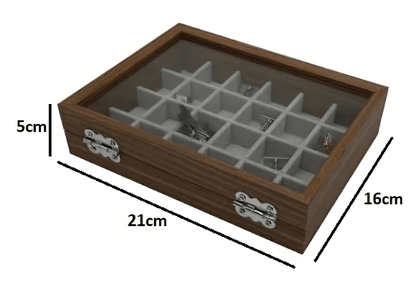 SUNGLASSES MART 24-Grid Wooden Jewelry Organizer Box with Glass Lid & Lock - SunglassesMart