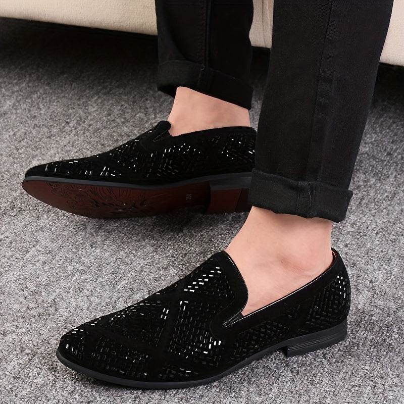 Rhinestone Men's Faux Slip-On Oxfords Shoes - SUNGLASSES MART