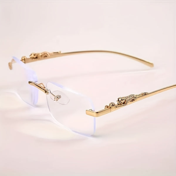 Men’s Retro Rimless Glasses – Golden Frame Clear Lens Eyewear