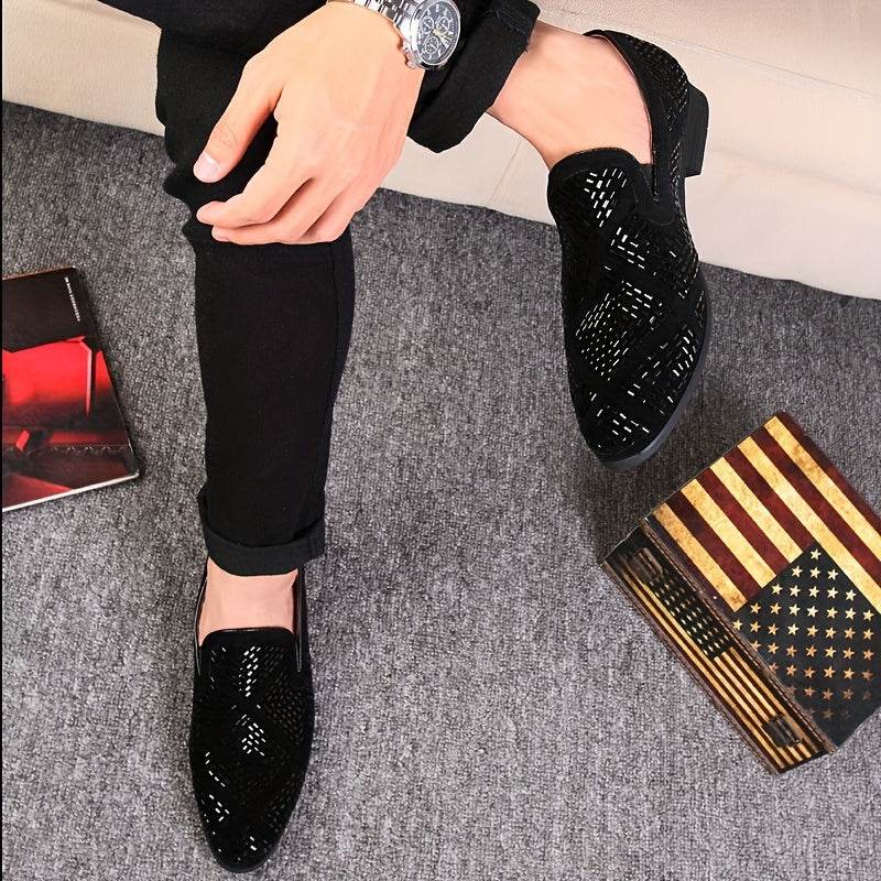 Rhinestone Men's Faux Slip-On Oxfords Shoes - SUNGLASSES MART