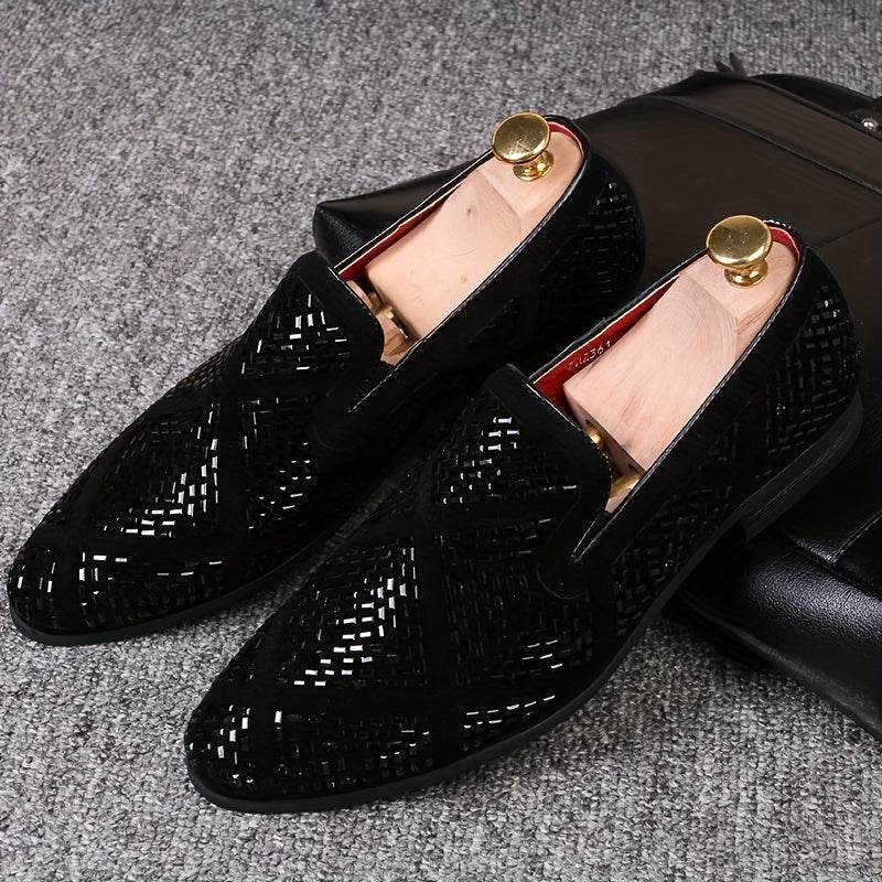 Rhinestone Men's Faux Slip-On Oxfords Shoes - SUNGLASSES MART