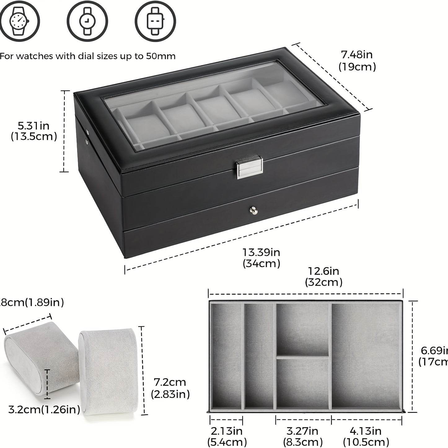 Organize Watches elegant style with this 12-Slot PU Leather Lockable Watch Storage Box - SunglassesMart