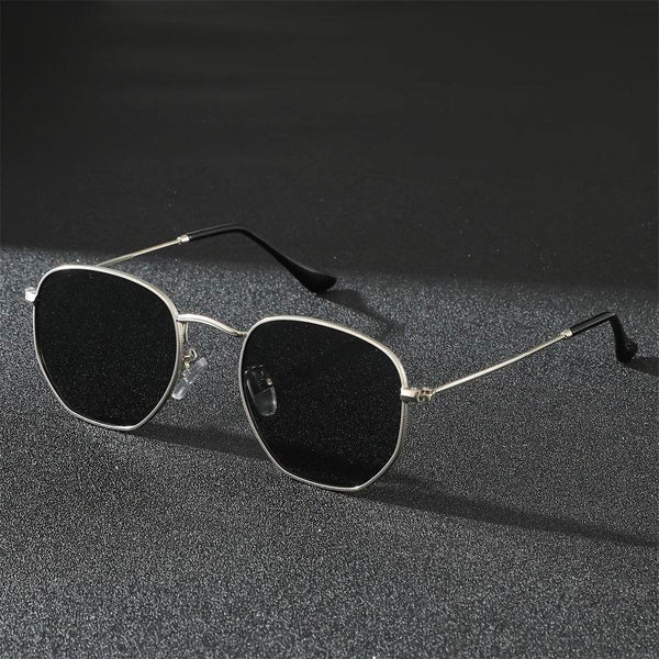Hexagonal Black Metal Pilot Glasses - SunglassesMart