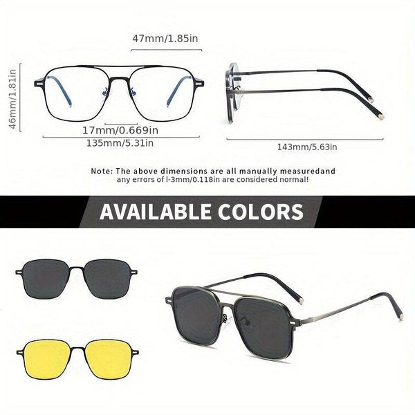 Metal Blue Ray Cut protection frame + 2 magnet sunshade clip-ons - SunglassesMart