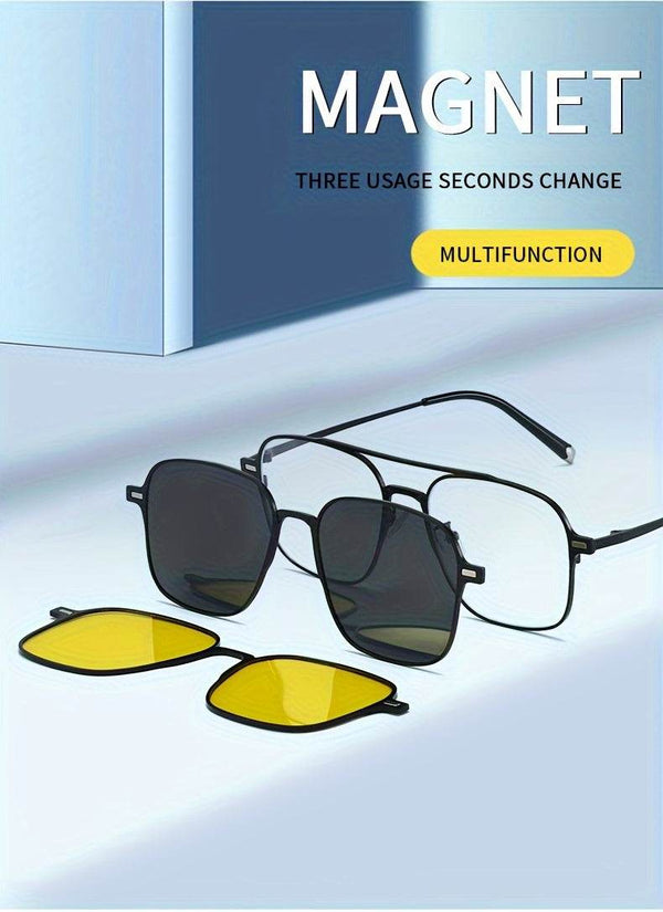 Metal Blue Ray Cut protection frame + 2 magnet sunshade clip-ons - SunglassesMart