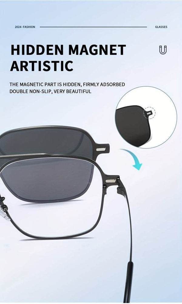 Metal Blue Ray Cut protection frame + 2 magnet sunshade clip-ons - SunglassesMart