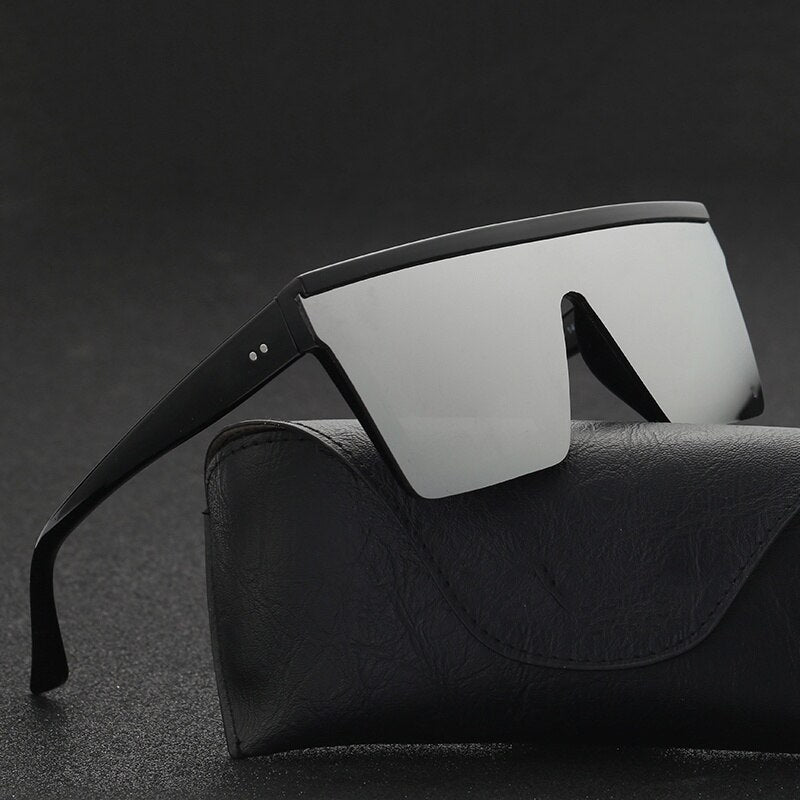 Flat Top Sunglasses Men Black Square Shades UV400