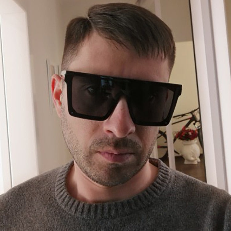 Flat Top Sunglasses Men Black Square Shades UV400