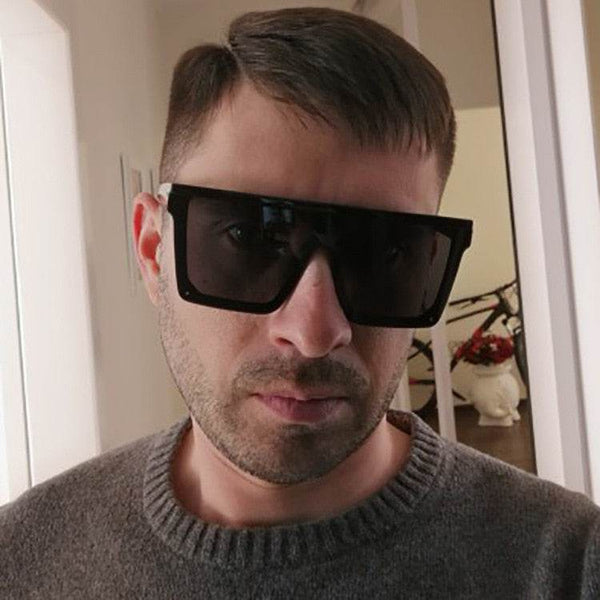 Flat Top Sunglasses Men Black Square Shades UV400 - SunglassesMart