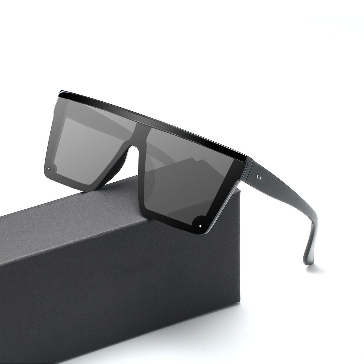 Flat Top Sunglasses Men Black Square Shades UV400