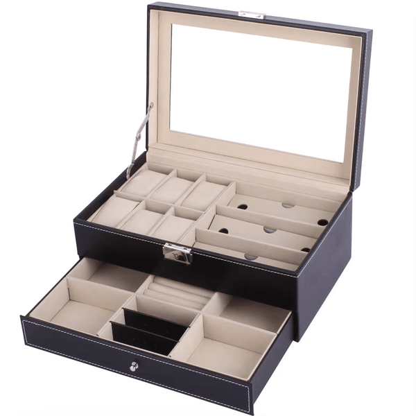 PU Leather Jewelry Storage Box Multifunctional Watch Glasses Collection Box - SunglassesMart