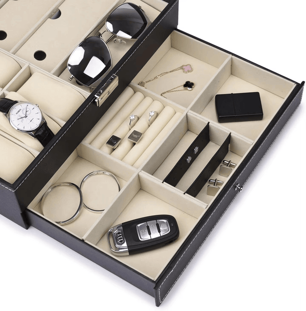 PU Leather Jewelry Storage Box Multifunctional Watch Glasses Collection Box - SunglassesMart