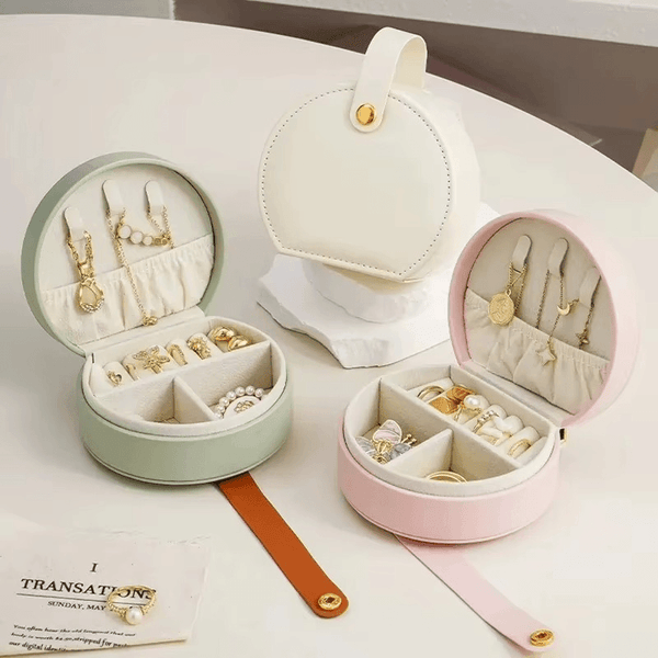 Compact Travel Jewelry Box with Handle – Elegant Organizer | SUNGLASSES MART - SunglassesMart