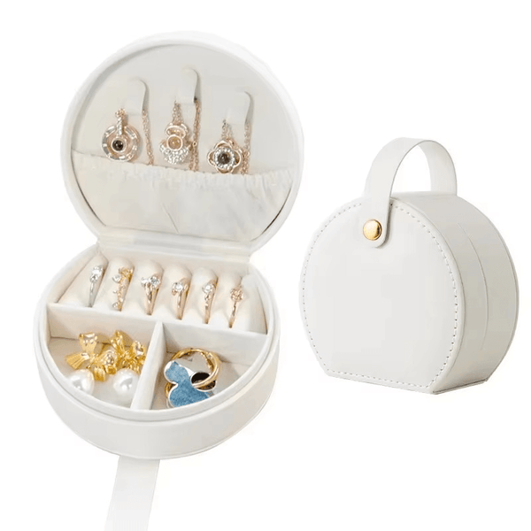 Compact Travel Jewelry Box with Handle – Elegant Organizer | SUNGLASSES MART - SunglassesMart