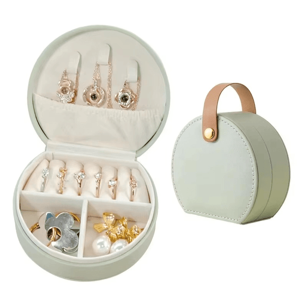 Compact Travel Jewelry Box with Handle – Elegant Organizer | SUNGLASSES MART - SunglassesMart