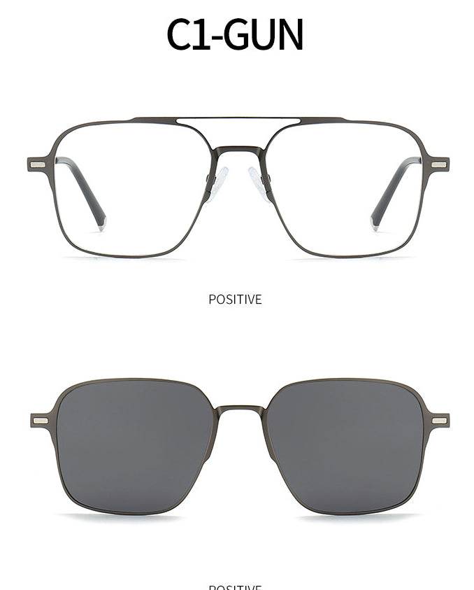 Square Metal 3-in-1 Clip-on Polarized Sunglasses - SunglassesMart