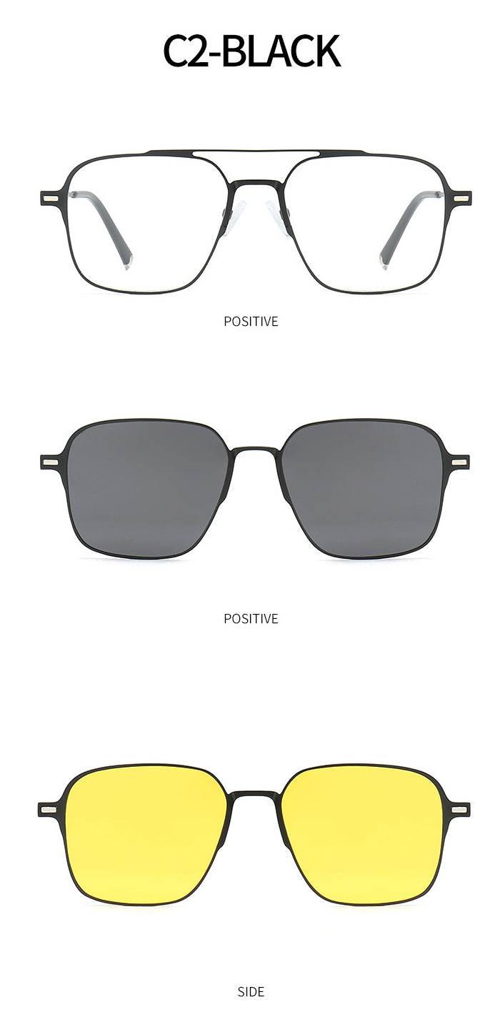 Square Metal 3-in-1 Clip-on Polarized Sunglasses - SunglassesMart