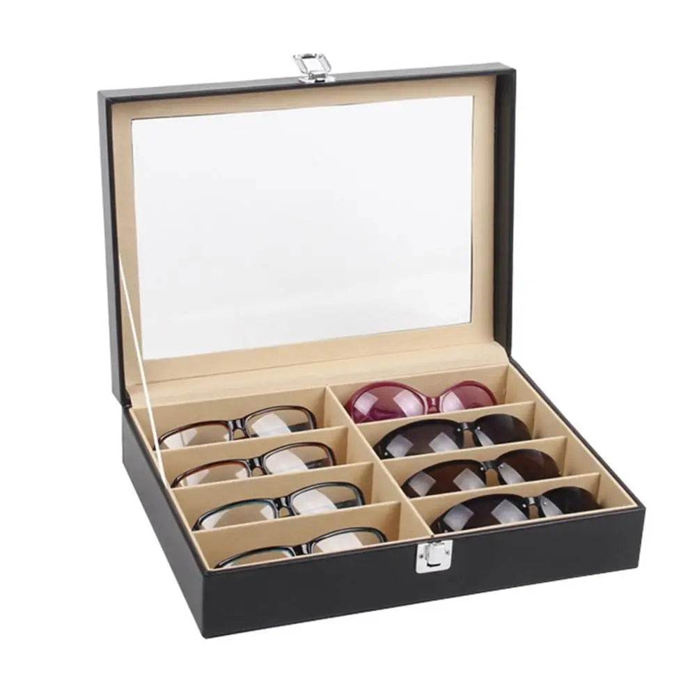 8-Grid Eye Glasses Case: Faux Leather Excellence for Your Eyewear Collection - SunglassesMart