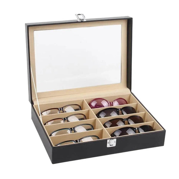 8-Grid Eye Glasses Case: Faux Leather Excellence for Your Eyewear Collection - SunglassesMart