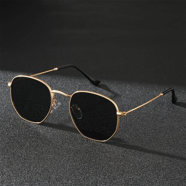 Hexagonal Black Metal Pilot Glasses - SunglassesMart