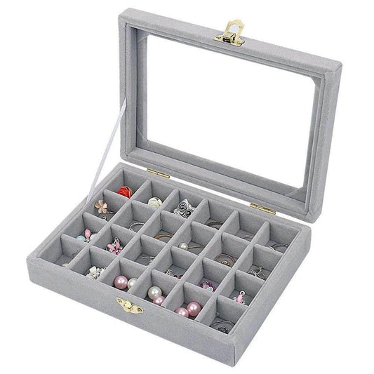 24-Compartment Velvet Earring & Ring Organizer Box - SunglassesMart
