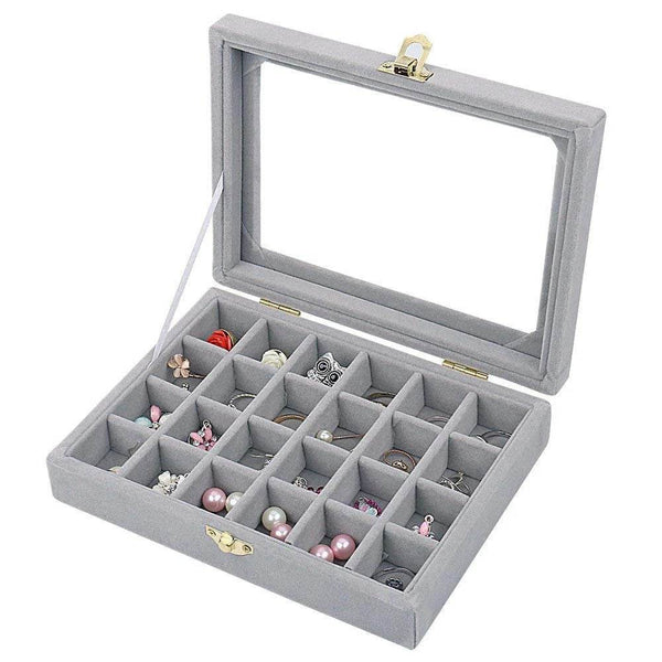 24-Compartment Velvet Earring & Ring Organizer Box - SunglassesMart