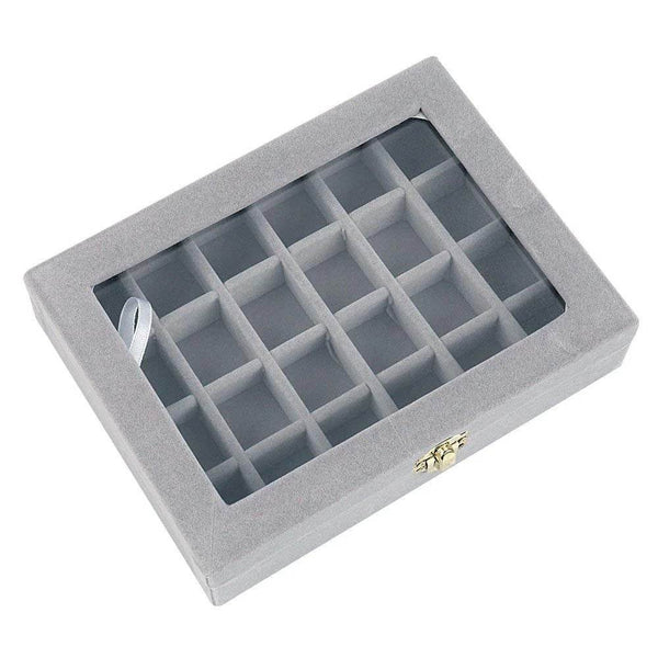 24-Compartment Velvet Earring & Ring Organizer Box - SunglassesMart