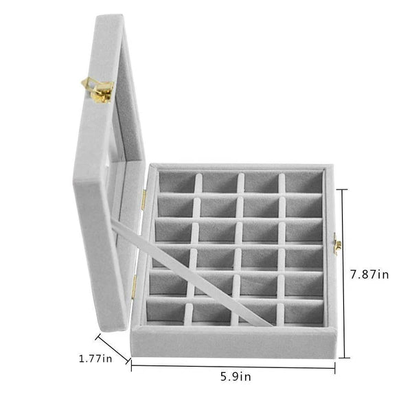 24-Compartment Velvet Earring & Ring Organizer Box - SunglassesMart