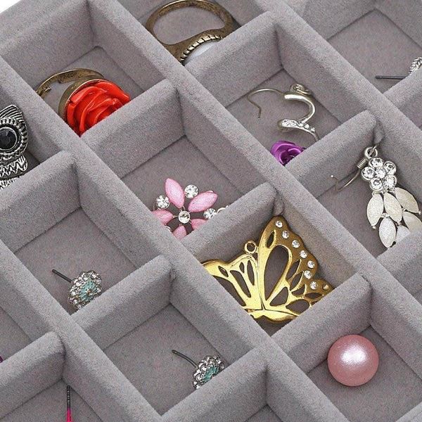 24-Compartment Velvet Earring & Ring Organizer Box - SunglassesMart