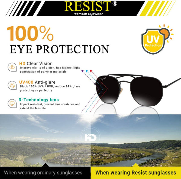 Classic Hexagonal Black Rectangular Sunglasses - SunglassesMart