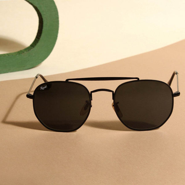 Classic Hexagonal Black Rectangular Sunglasses - SunglassesMart
