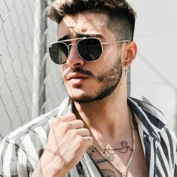 Classic Hexagonal Rectangular Sunglasses (56 mm, Silver Frame) - SunglassesMart