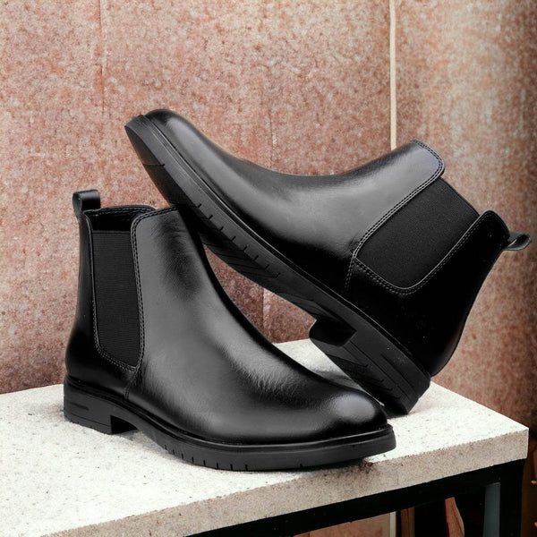 Jack Marc Men's Black Slip-On Boots Stylish & Comfortable - JACK MARC