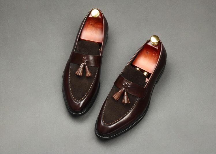 New Arrival Men Brown Suede Shoes Fashion Pointed Business Leisure Leather Slip On Loafer Black-Sunglassesmart