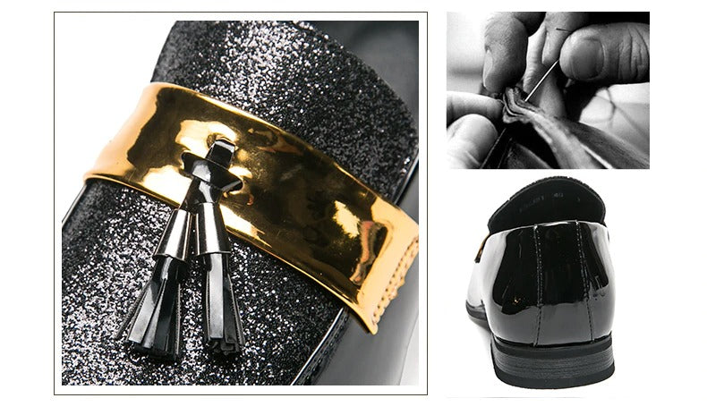 Buy Fashionable Anti-skid Business Dress Flat Black Golden Loafer Shoes- JackMarc