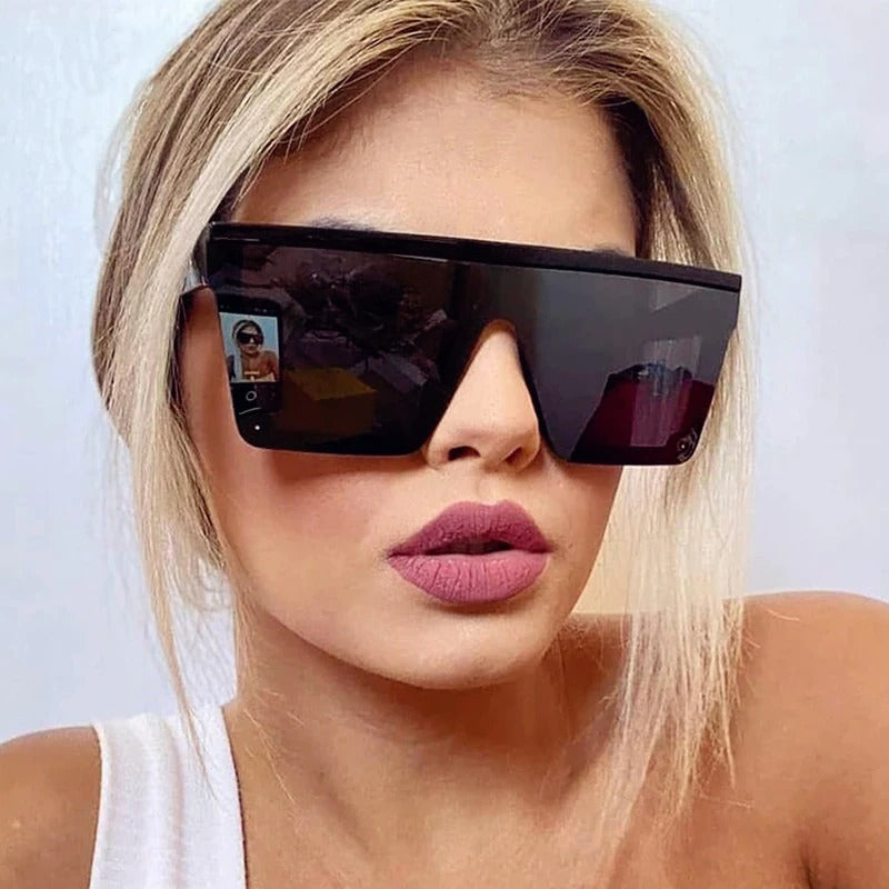 Fashion Unique Rivet Square Sunglasses Women Designer Flat Top Oversized  Pink Sun Glasses