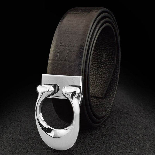 Designer Buckle Full Grain Leather Belt For Men - SunglassesMart