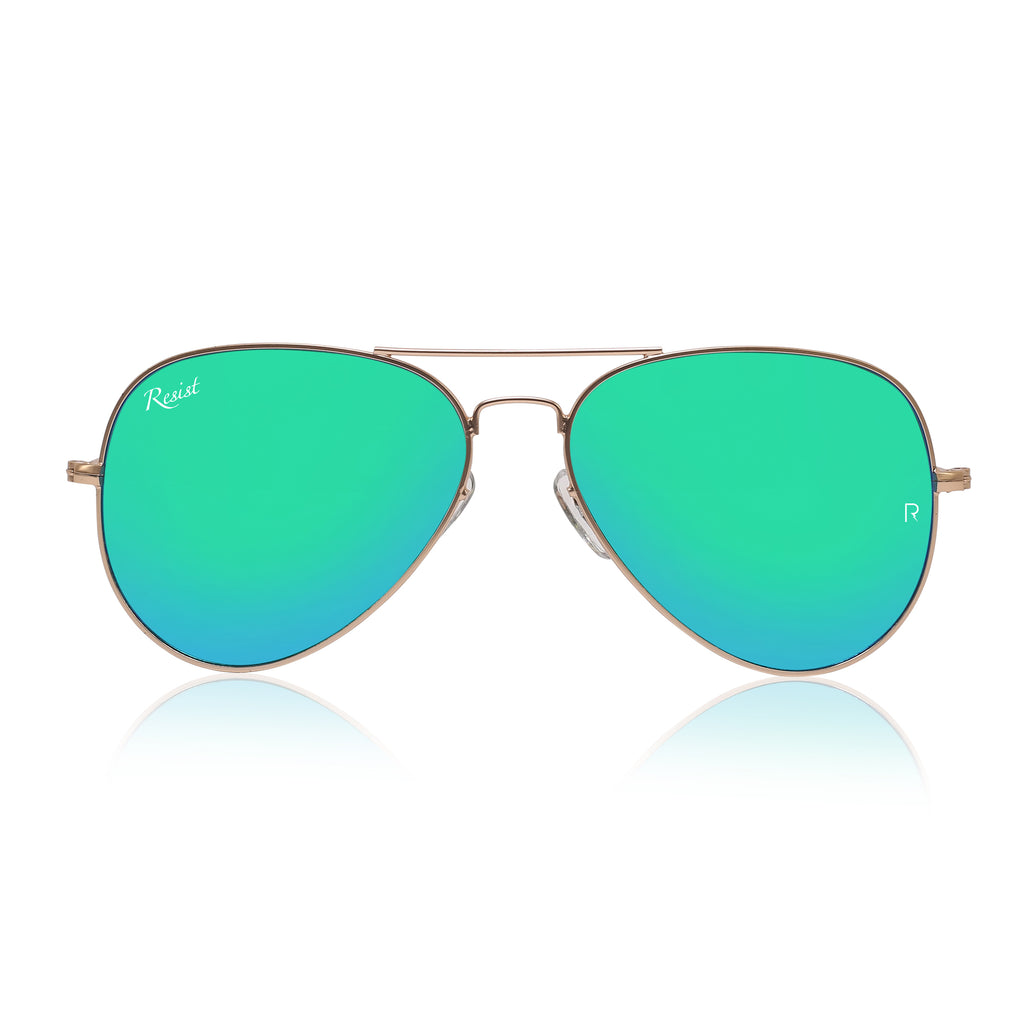 SUNGAIT Women's Lightweight Oversized Aviator Sunglasses - Mirrored  Polarized Lens Light-Gold Frame/Green Mirror Lens