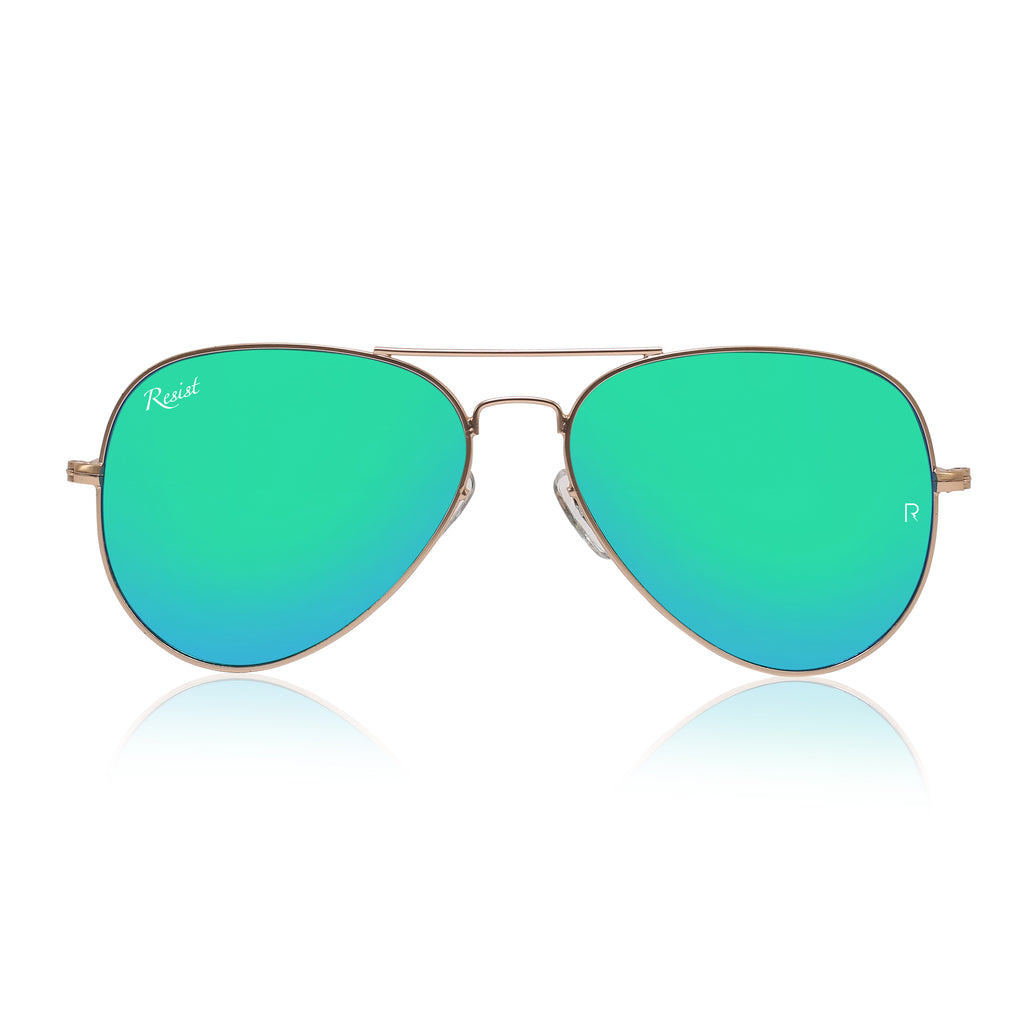 Green mirror 2024 aviator sunglasses