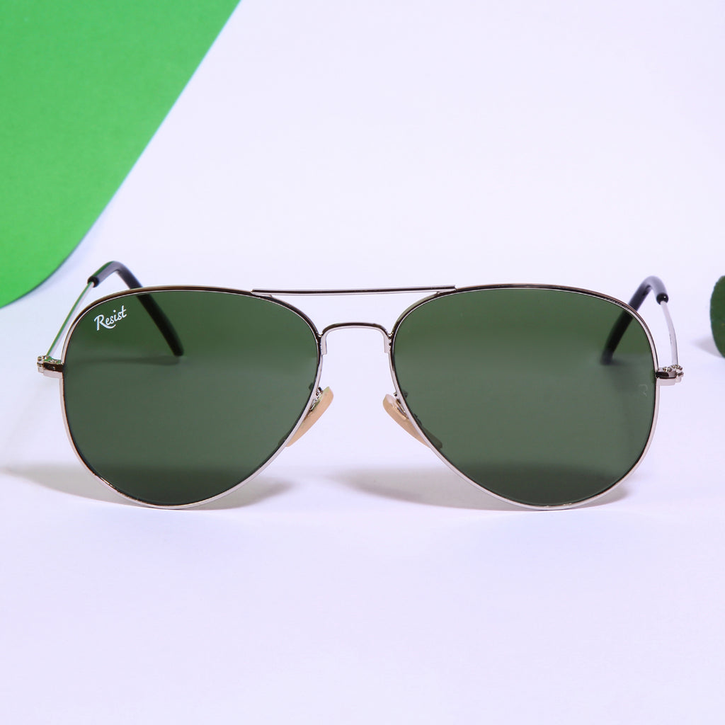 Buy Designer Silver Green Aviator Sunglasses For Men Women-SunglassesMart