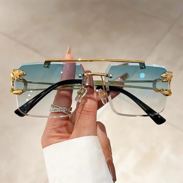 Amazon.com: Rimless Gem Cut Unisex Square Luxury Retro 90's Hip Hop Diamond  Cut lens Purple Smoke Tint Lens Gold Wire Frame Sun Glasses Frameless  Rectangle Summer Shades Sunglasses For Men And Women :